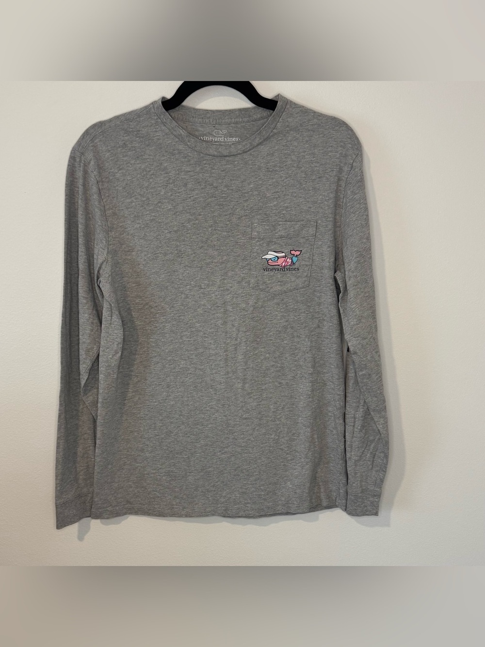 Vineyard Vines Long Sleeve Pocket Tee Gray Whale Graphic Shirt Men’s Small